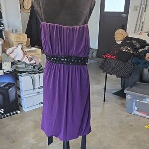 Enfocus Studio Strapless Purple Dress with Black Waistband And Bubble Hem